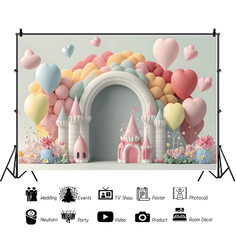 2,2x1,5m Sfondo fantasy con palloncini per neonati, arco bianco, palloncino colorato, fiore, sfondo fotografico, banner per baby shower, ragazzo, ragazza, neonato, festa di compleanno