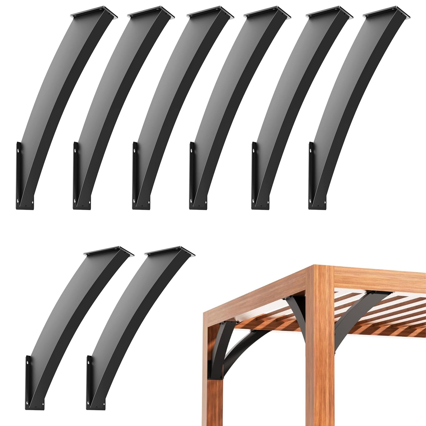 LQSYBHD Heavy Duty Roof Riser Brackets Kit 45 Degree Angle Support Brackets Black Metal Roof Riser Beam Bracket for Roof Pergola Gazebo Patio Cover Pergola Accessory (Size:8pcs)