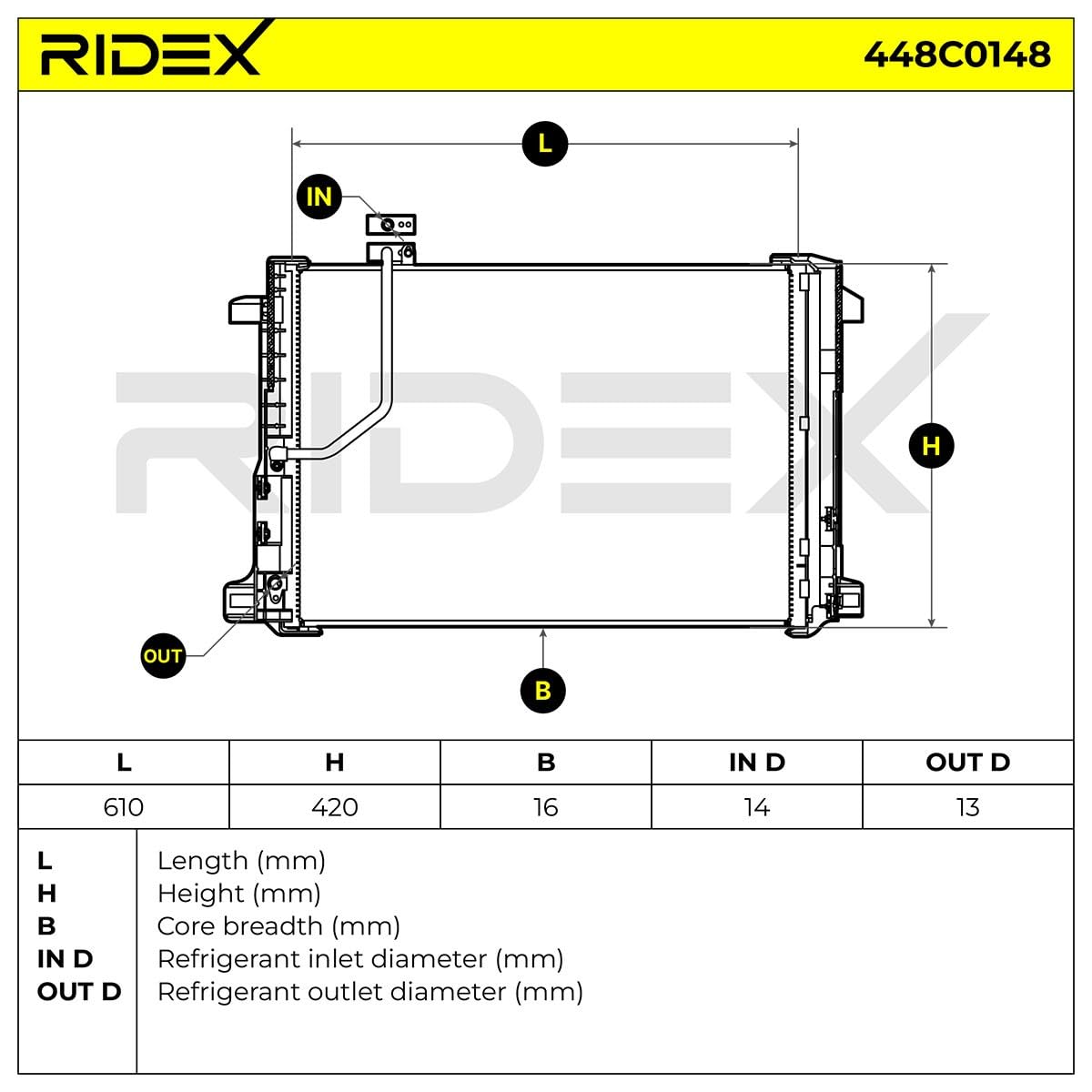 RIDEX 448C0148 Condensador aire acondicionado con secador Compatible con MITSUBISHI ASX GAW