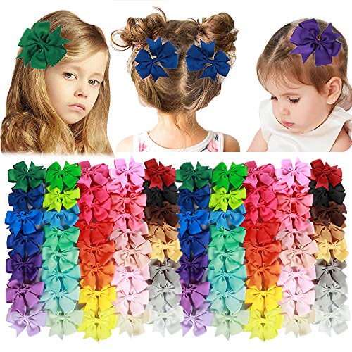 fani 80 Pcs Hair Bows Clips Solid Color Grosgrain Ribbon 3 inches Larger Hair Bows Alligator Clips Hair Accessories for Baby Girls Infants Toddlers Kids Teens