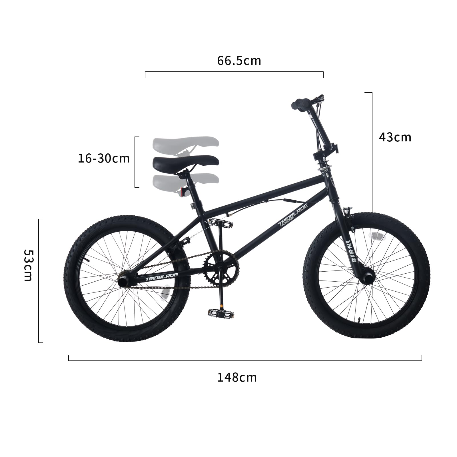 20 Zoll BMX Bike, Freestyle Fahrrad mit Leichter Stahlrahmen, 360° Drehbarem Lenker, Aluminiumräder, Bike mit Vorder—und Hinterrad-U-Bremse, 4 Pegs, Für Teenager & Erwachsene（Schwarz）