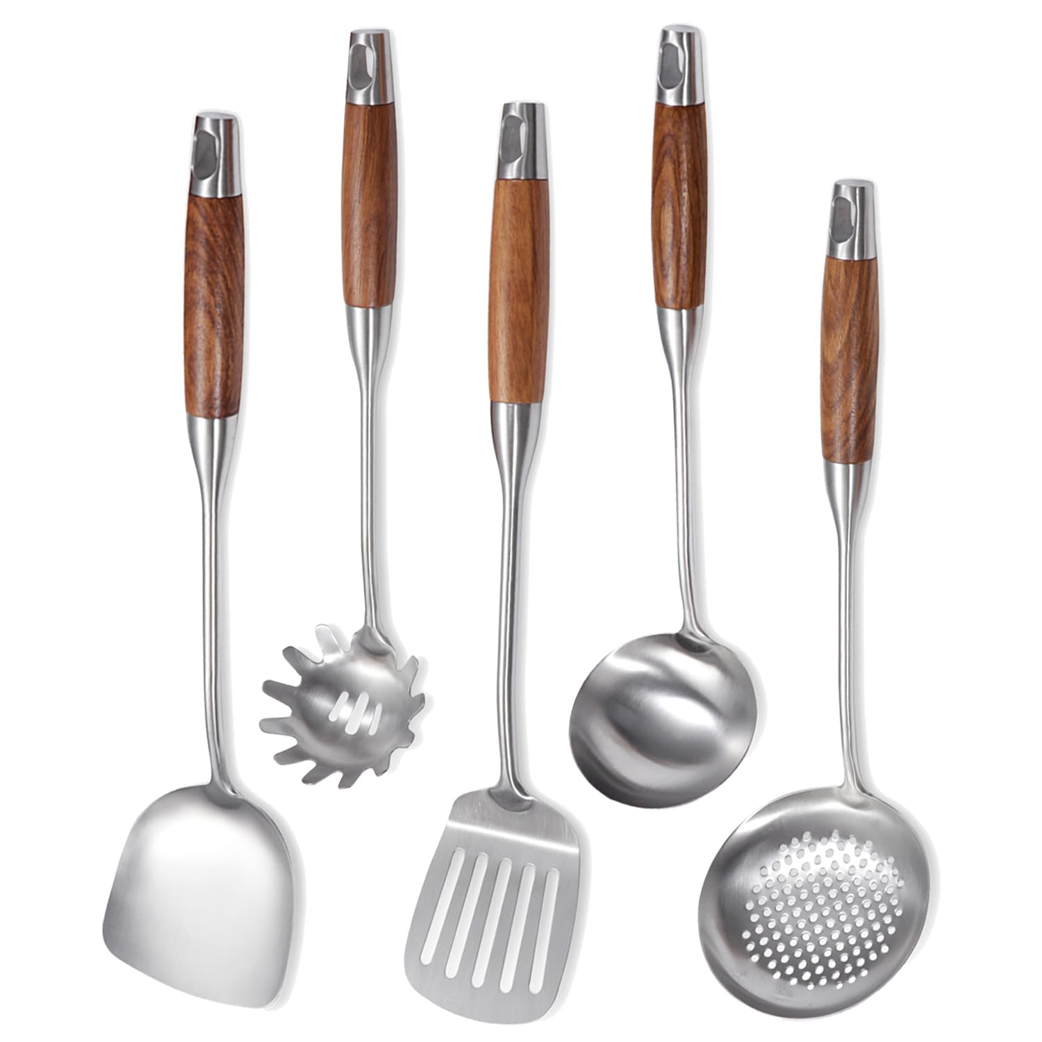 IQCWOOD - Set di utensili da cucina, 5 pezzi, in acciaio inossidabile, gadget da cucina, set di utensili da cucina, set di utensili da cucina, regali di inaugurazione della casa