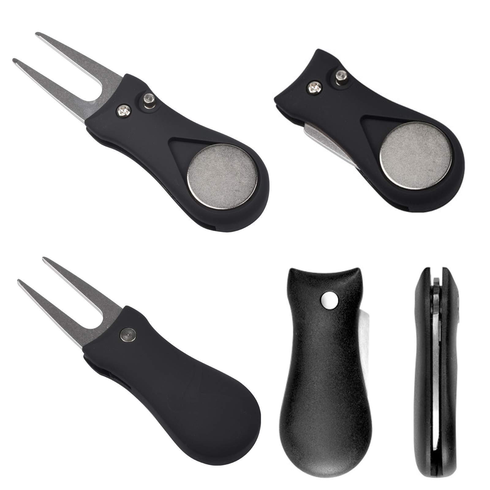 Wohlstand 2 Pz Forcelle da Golf,Strumento di Riparazione Divot da Golf,Forchetta Golf in Acciaio Inossidabile con Marcatore di Palline Magnetico,Pieghevole Forchetta da Golf per Riparazione Golfista