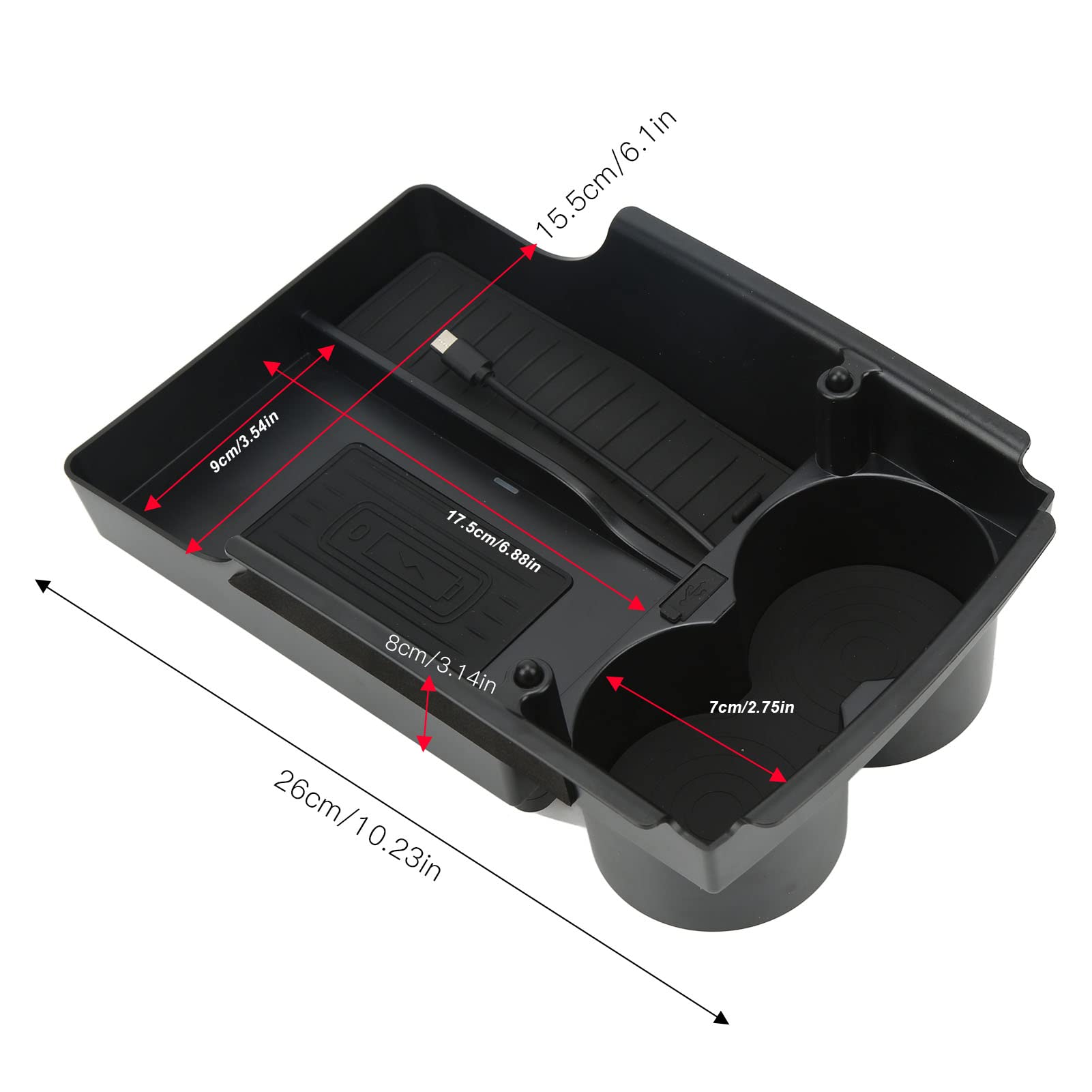 Console centrale Cordless Ricarica 5 W Organizer Caricatore del telefono di ricambio per modello .S X 2016‑2019 Tappetino di ricarica Vassoio console centrale Scatola