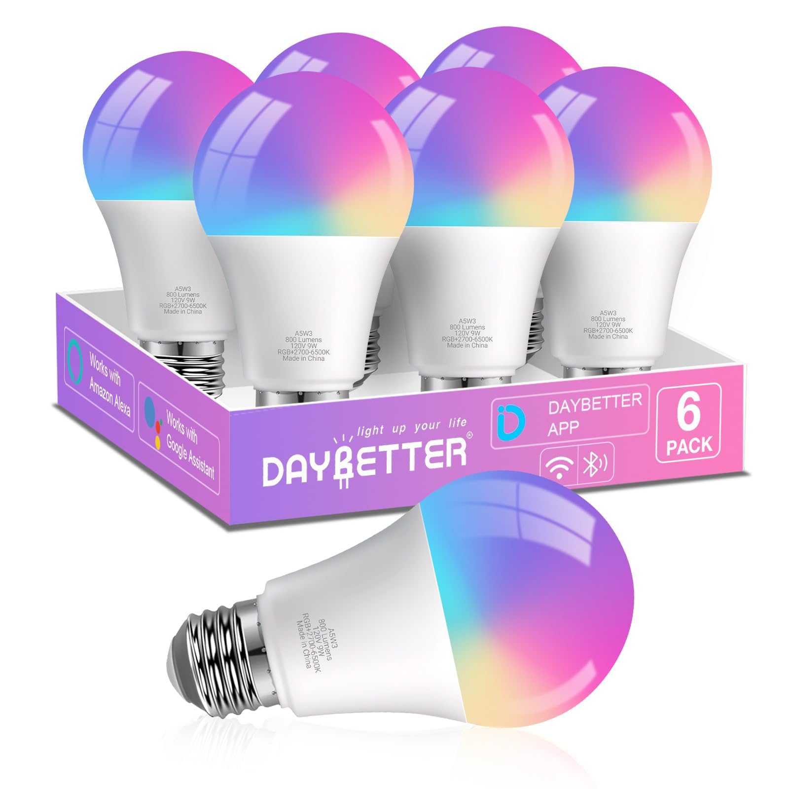 DAYBETTER RGB+CCT smart bulbs in a multi-pack