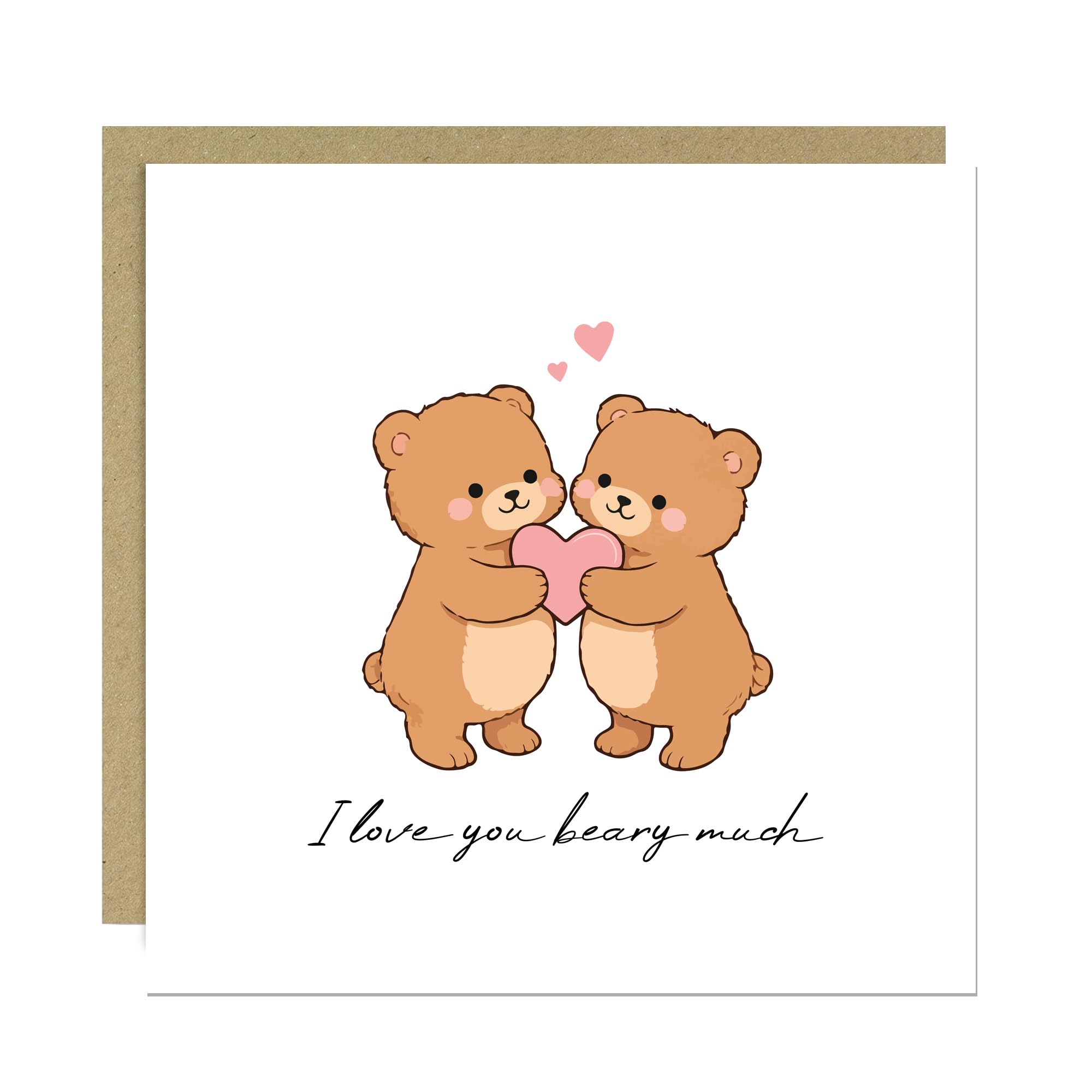 RED OCEAN Valentines Card, Valentines Day Card, I Love You Beary Much, Card For Boyfriend, Girlfriend, Husband, Wife, Card For Anniversary With Kraft Envelope (14cm x 14cm, Beary Much)