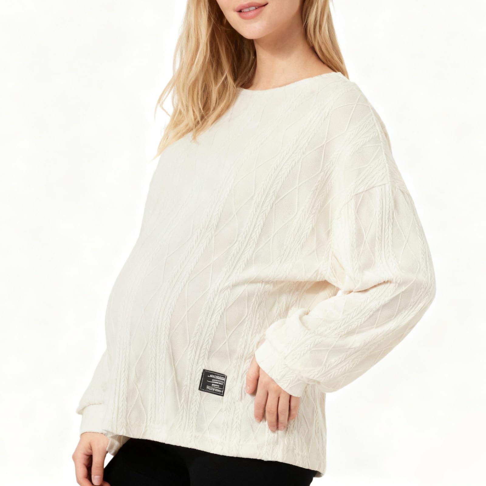 Damen Umstandspullover Gestrickt Langarm Warm Schwanger Tuniken Oberteile Lässig Einfarbig Schwangerschaft Pullover Umstandsmode Tuniken Langarmshirt Bequem Umstandstop Sweatshirt für Mama Winter
