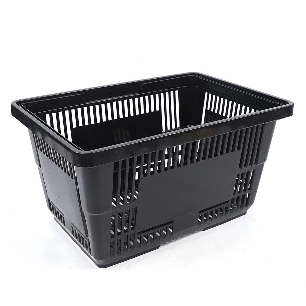 12 Stück Einkaufskorb Kunststoff 28L Kunststoffkorb Körbe Stapelbar Plastikkorb Tragekorb Stabil Handkorb Schwarz 48x33x26cm