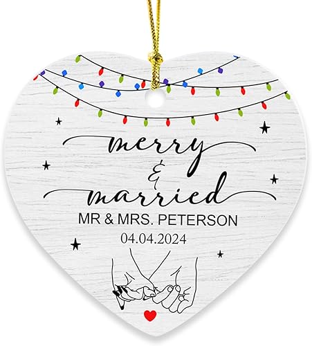 Adorno de Navidad personalizado recién casado 2024, adorno de feliz y casado para pareja de recién casados, adorno de regalo personalizado para