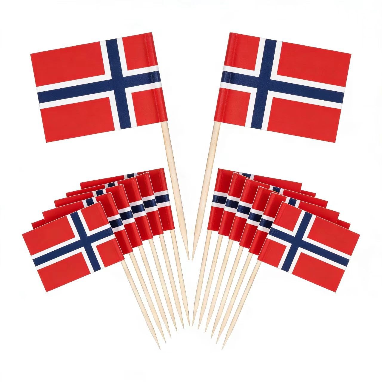 CYPS 100 Pcs Norway Flag Norwegian Toothpick Flags, Small Mini Stick Cupcake Toppers Norwegian Flags,Country Picks Party Decoration Celebration Cocktail Food Bar Cake Flagsflag (Norway)