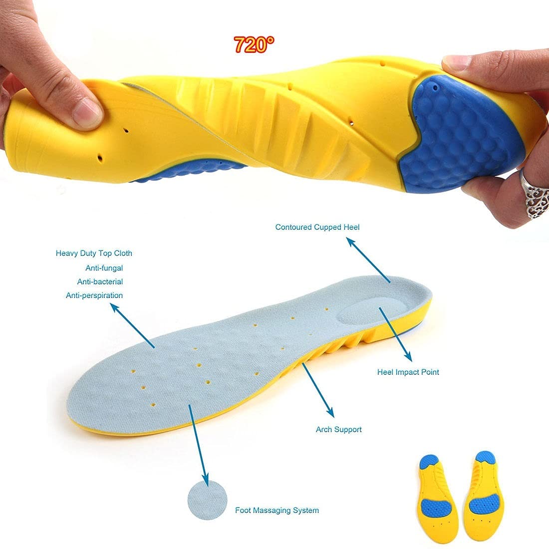 Unisex Shoe Inserts Orthotic Sports Arch Sports Shoes Shoesles Solette Assorbimento di Ammortizzatore Dimensioni 34-45(2 Pairs,S(34-37) 23CM)
