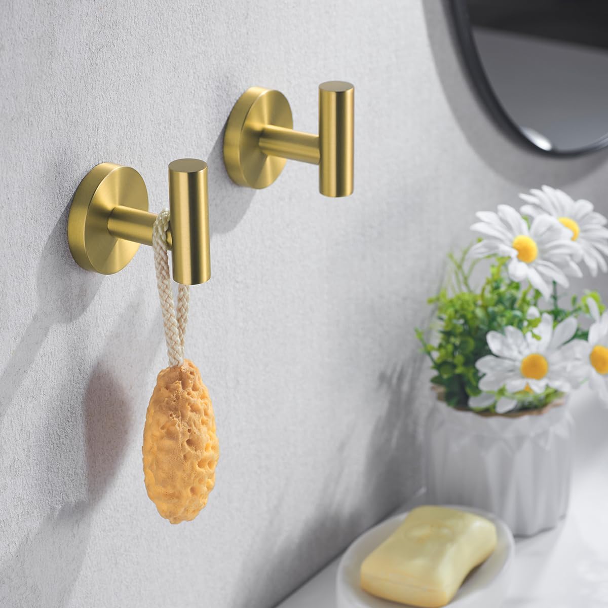 Towel Hooks for Bathrooms,Champagne Bronze Wall Mount Hooks SUS 304 Stainless Steel Coat Hook Robe Hook Towel Hook 2 Count for Kitchen,Bedroom (Drilling),96006-8CB2