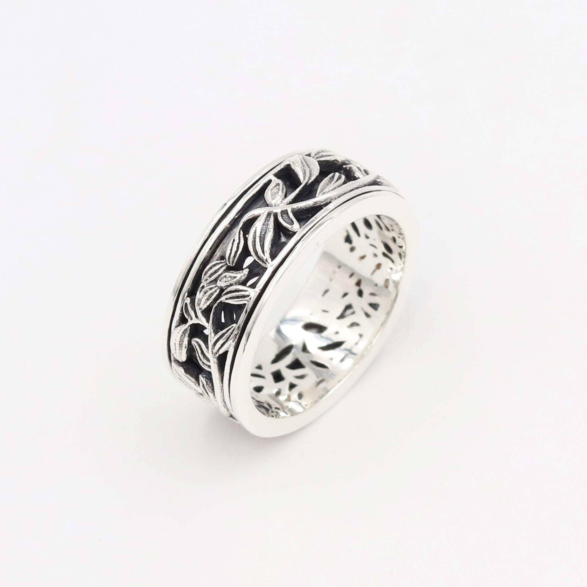 Anillo de plata de ley 925, anillo giratorio, anillo de ansiedad para mujeres, regalos de Navidad para mujeres, Plata de ley, Sin piedras preciosas