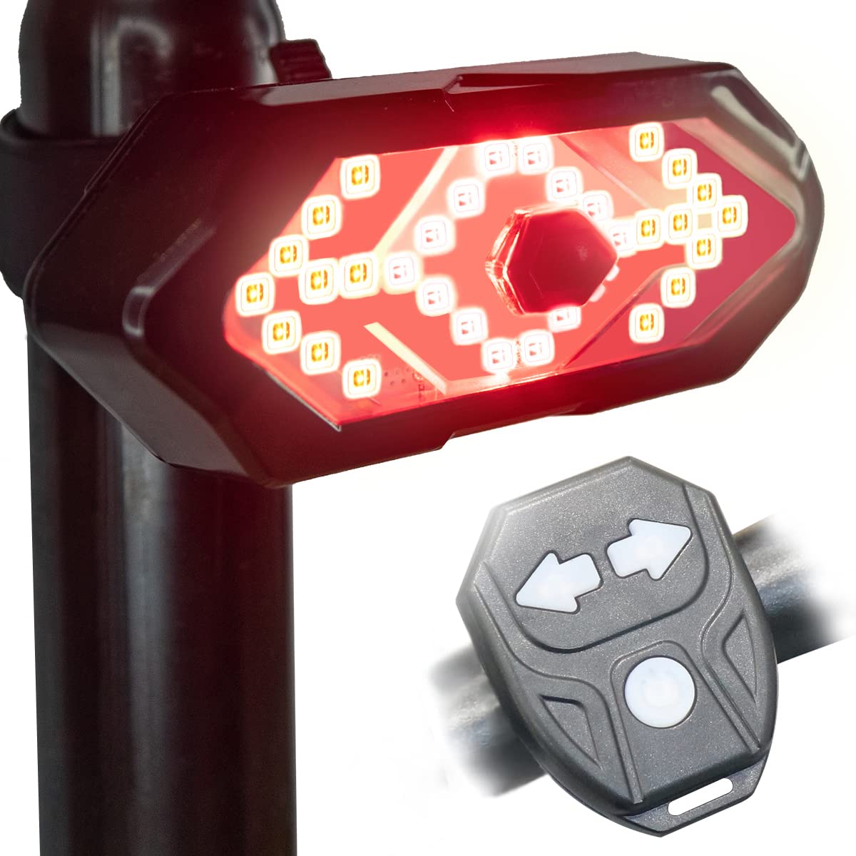 Bike Tail Light for Night Riding, Bicycle Rear Light with Turn Signals Wireless Waterproof Remote Control of Safety Warning Cycling Tail Light