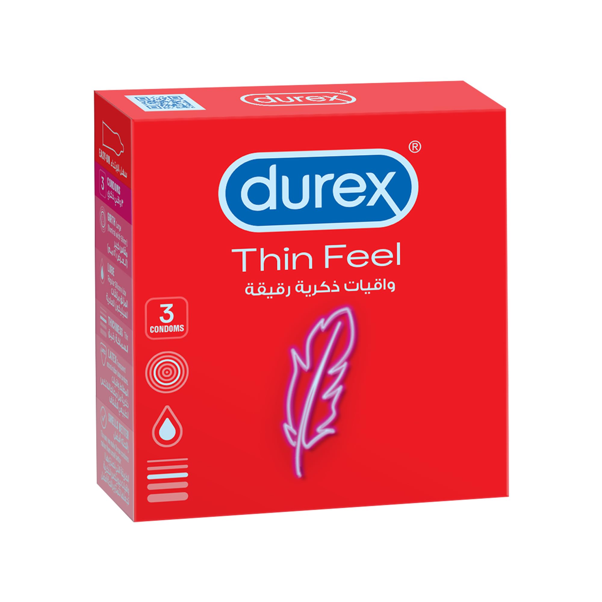 Durex Feel Thin Condoms Trial Pack of 3 - Thin Condoms for a Closer, More Natural Skin-on-Skin Feel, Travel Size, Natural Rubber Latex, Electronically Tested