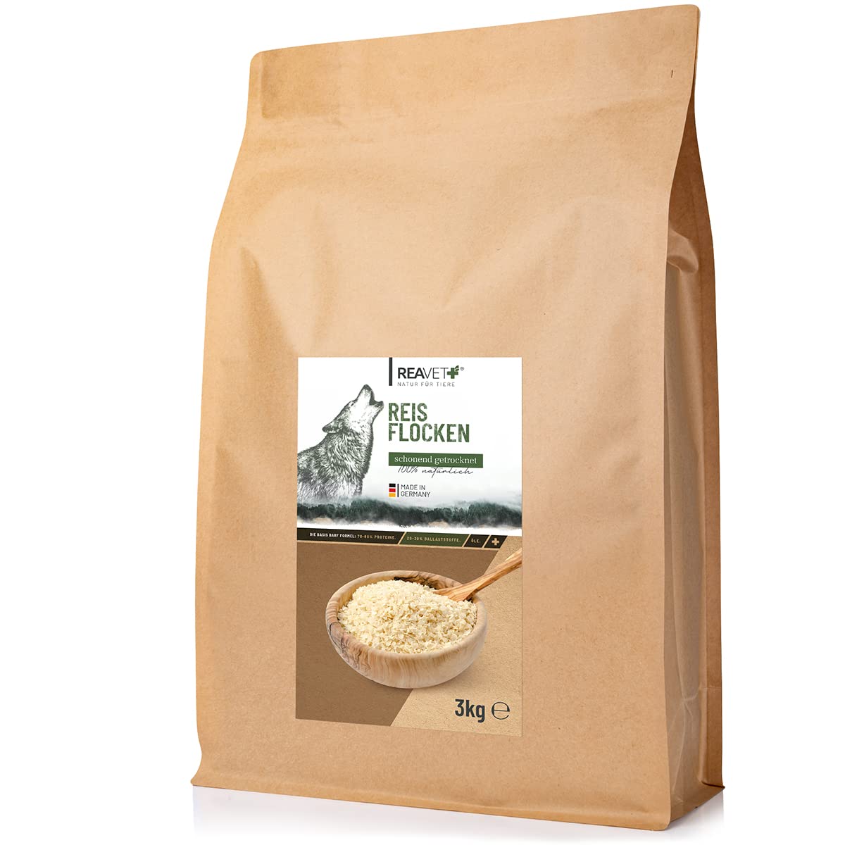 ReaVET Reisflocken für Hunde 3kg – Glutenfrei, Naturbelassen, Ohne künstliche Zusätze I ideal als Barf-Beilage, Kohlenhydratquelle, Futterflocken
