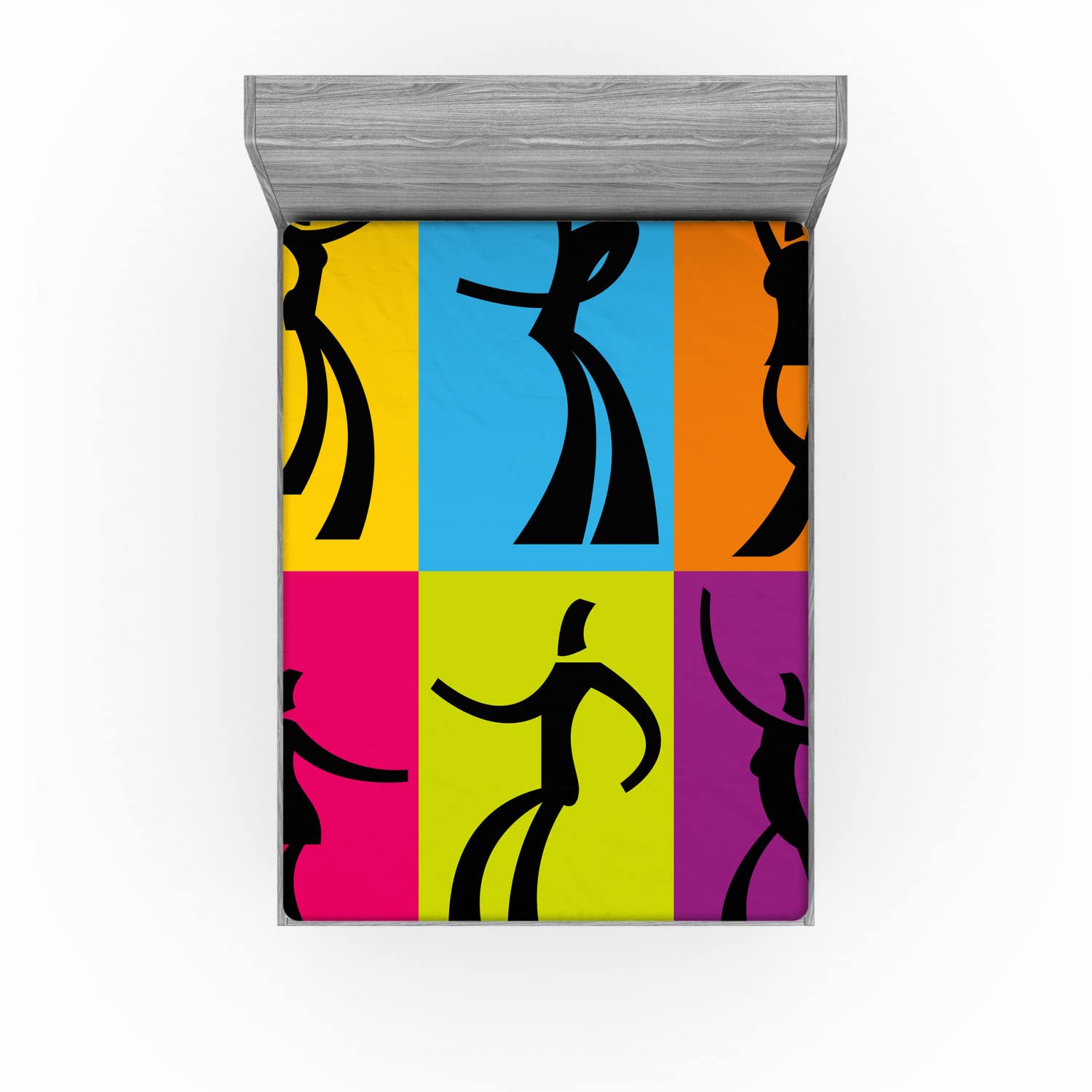 Ambesonne Silhouette 2 Pack Fitted Sheet, Dancers Colors, Bed Cover All-Round Elastic Deep Pockets 2 Pieces, Package Contains 2 Full Size Fitted Sheets, Charcoal Grey Multicolor