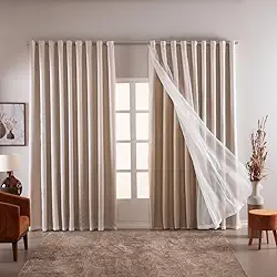 Cortina Tecido Blackout Com Voal 4,50x2,70m Indicada para Varão de até 3 metros (Avelã)