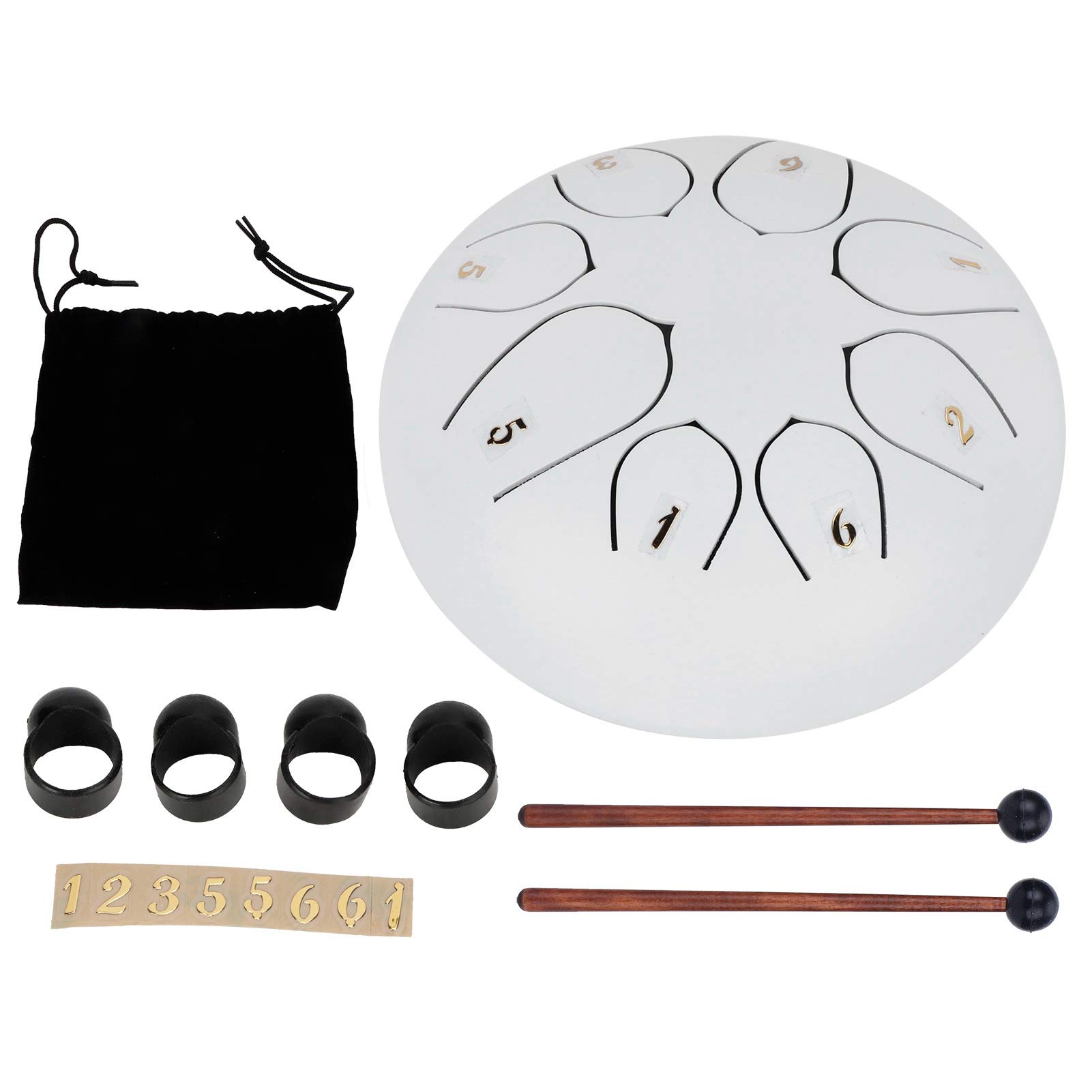 Tamburo per Lingua da 6 Pollici Strumento a Percussione Etereo a 8 Toni per la Meditazione Yoga Lega di Acciaio e Titanio (Bianca)