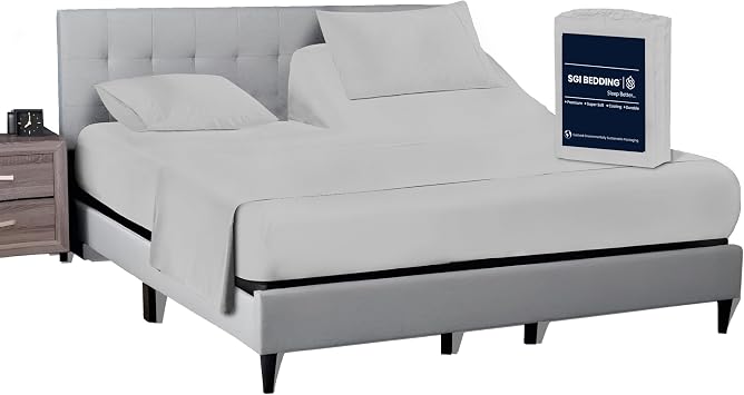 SGI 4 Piece Flex Head King Sheet Set 32" Top, 100% Egyptian Cotton, Silver