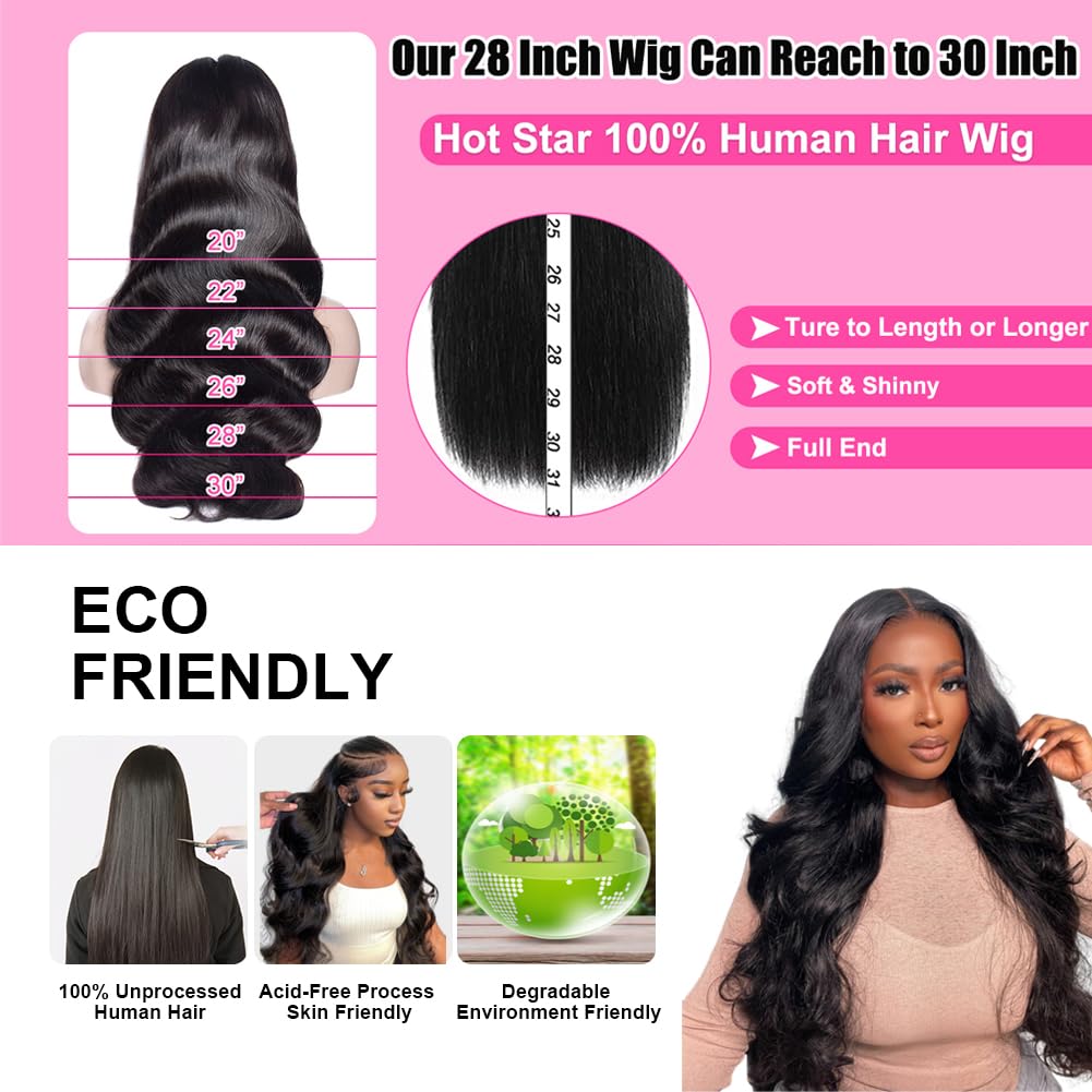 HOT STAR 210% Density HD 13x6 Lace Front Wigs Human Hair Pre Plucked Glueless Body Wave Human Hair Wigs for Black Women HD Lace Frontal Wigs 100% Human Hair 28 Inch