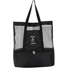 Beach Bag,Beach Bags For Women High Capacity Women Mesh Transparent Bag Double-layer Heat Preservation Large Picnic Beach BagsBlack