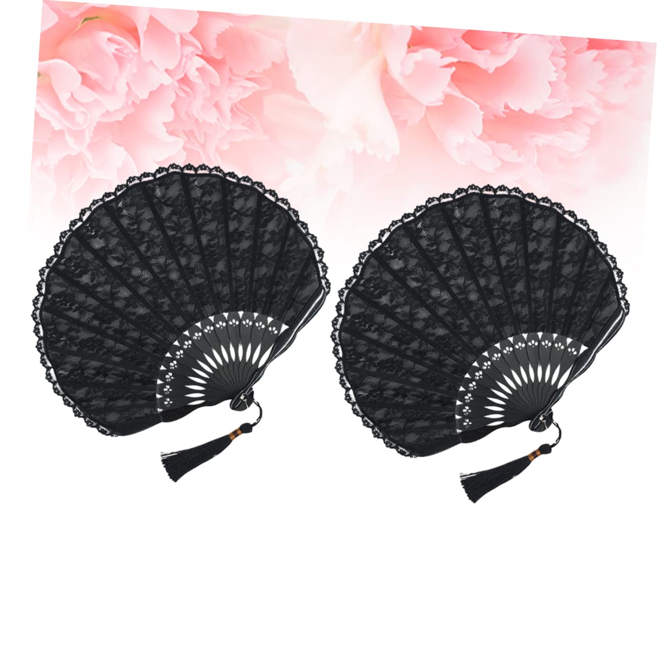 6stücke Handgemachte Spitzen-fächer Design Retro Faltventilatoren Für Damen Und Mädchen Elegante Party- Für Hochzeiten Und Tanzveranstaltungen Schwarz Mit Spitze