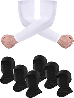 Xeoxarel 1 Pair Arm Sleeve and 6 Pieces Balaclava Ski Mask Black