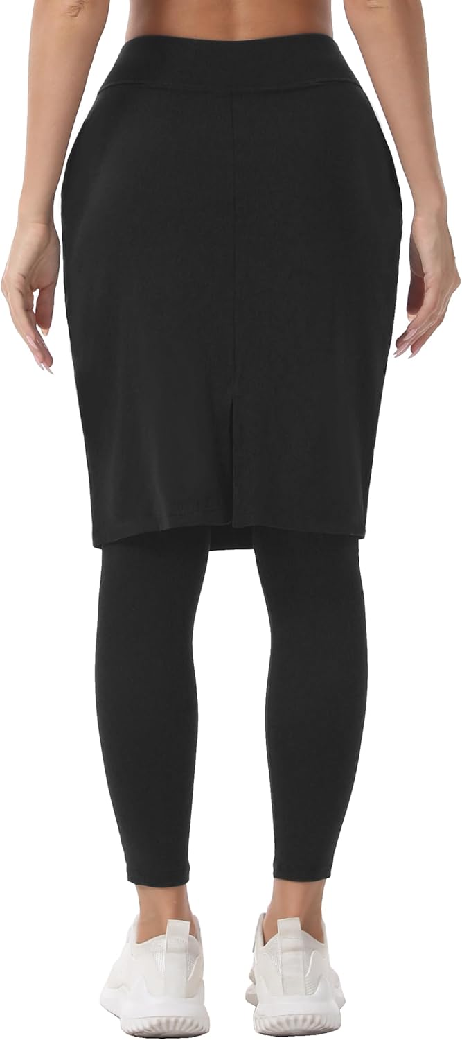 HOKOYI Women 23" Athletic Knee Length Skirt with Full Leggings Attached Pockets Workout Modest Skirted Capris - Image 2