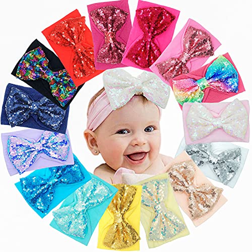 Céllot Baby Girls Headbands Glitter Fesival 5 Inch Hair Bows Headbands For Newborn Infant Toddler Photographic Set Of 15 #TOP11