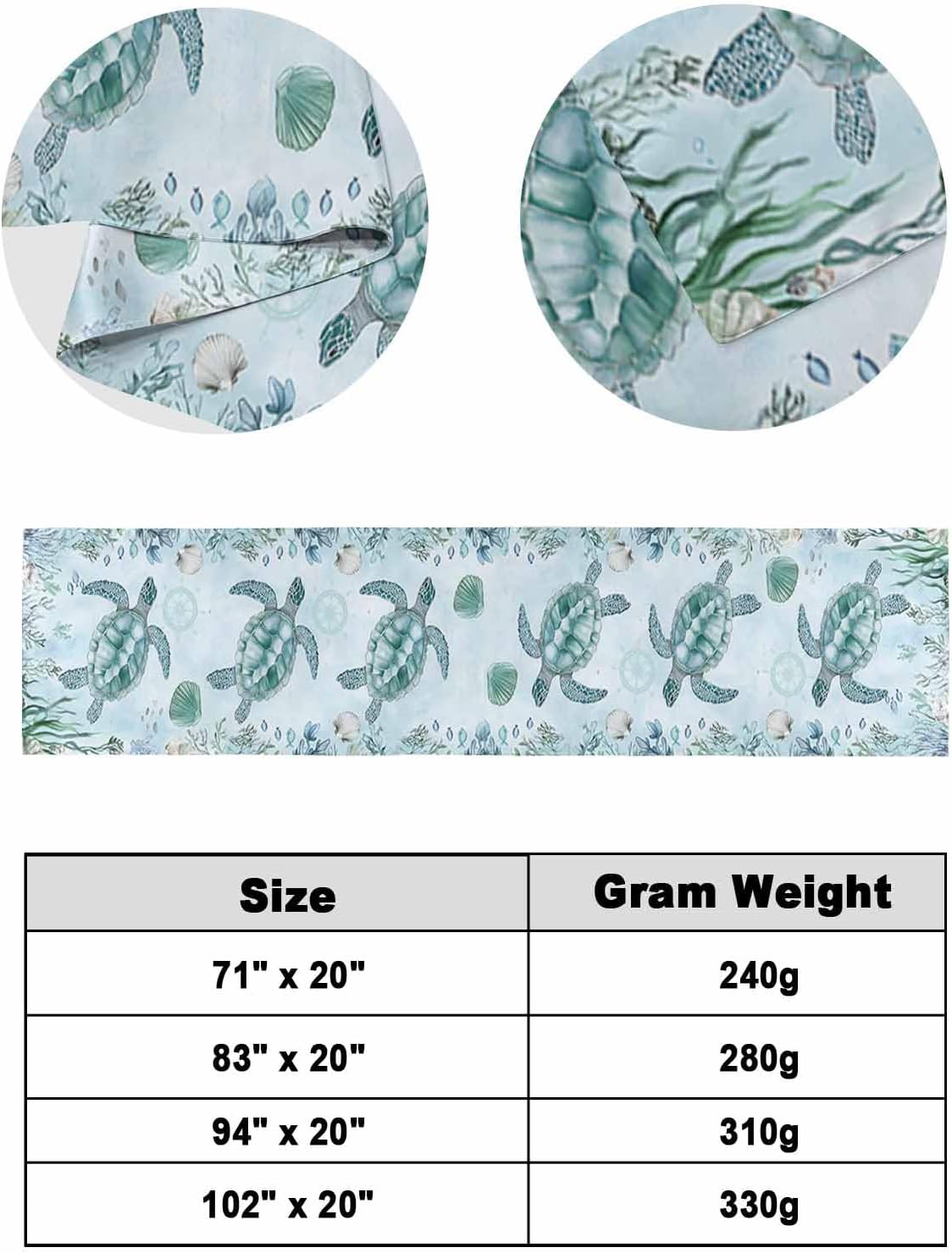 Yukro Bed Runner Scarf, Teal Sea Turtle Summer Shell Coral Watercolor Nautical Queen Bed Scarf Runner, No Fading Decorative Bedding Scarf for Bedroom Hotels Homes and Guestrooms