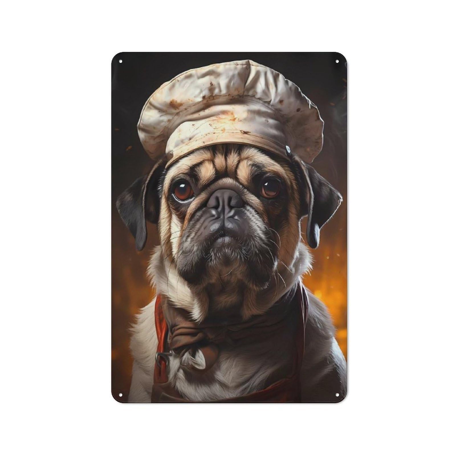 Tin Wall Plaque 30x20cm with Pug Cook for Workshop Wall, Suited to Makers And DIY Enthusiasts