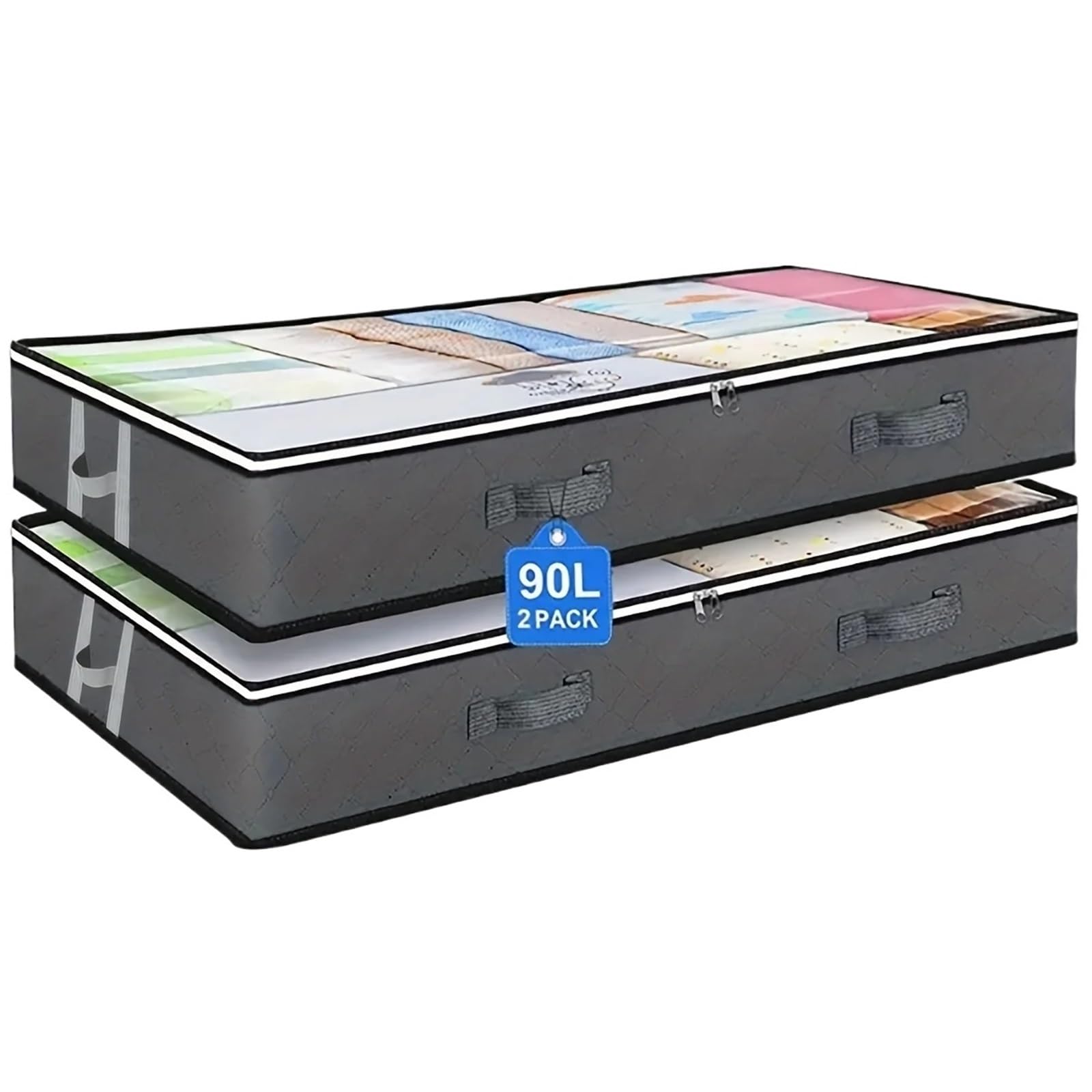 Organizador de sábanas Contenedores de almacenamiento debajo la cama, amplio edredones, a prueba polvo, ahorro espacio, práctica solución, organización del armario(2PC)