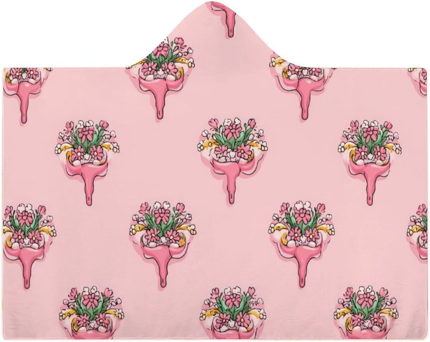 Uterus Flowers Wearable Blanket Oversized Throw Cape | Cozy Hooded Blanket Gifts for Women Men