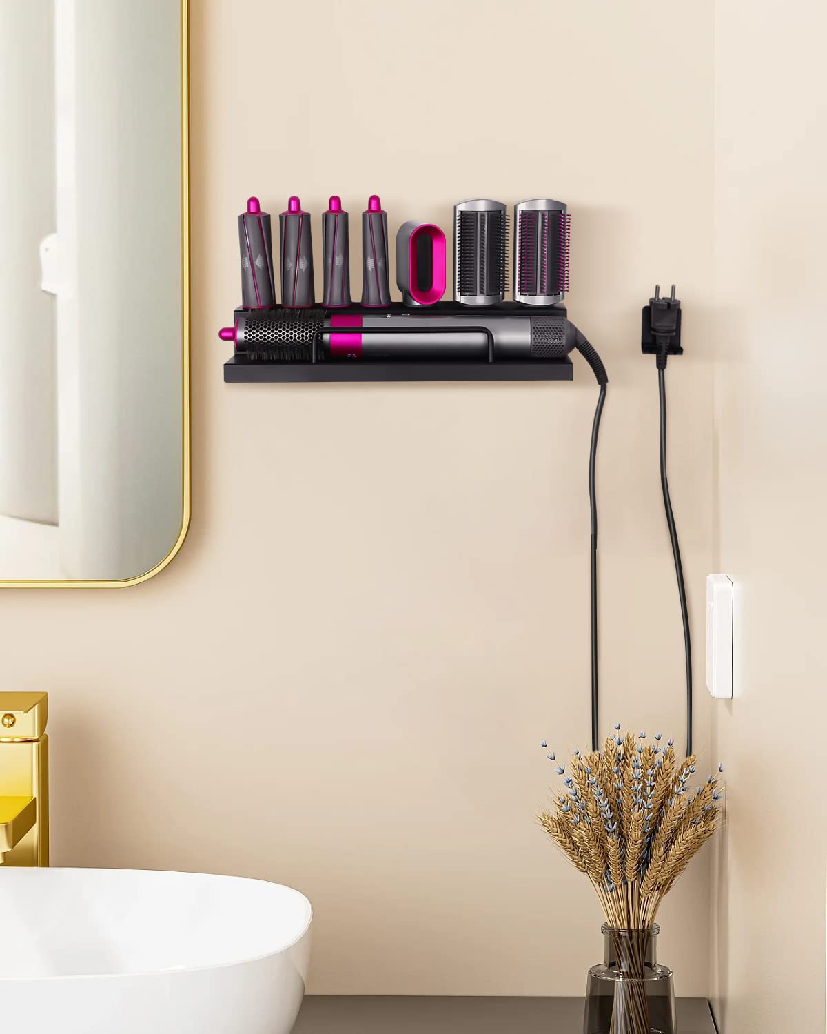 Supporto da parete per asciugacapelli Airwrap Styler, Supporto per Asciugacapelli, Ferro Arricciacapelli per Dyson Airwrap Staffa Montaggio Parete, Nero