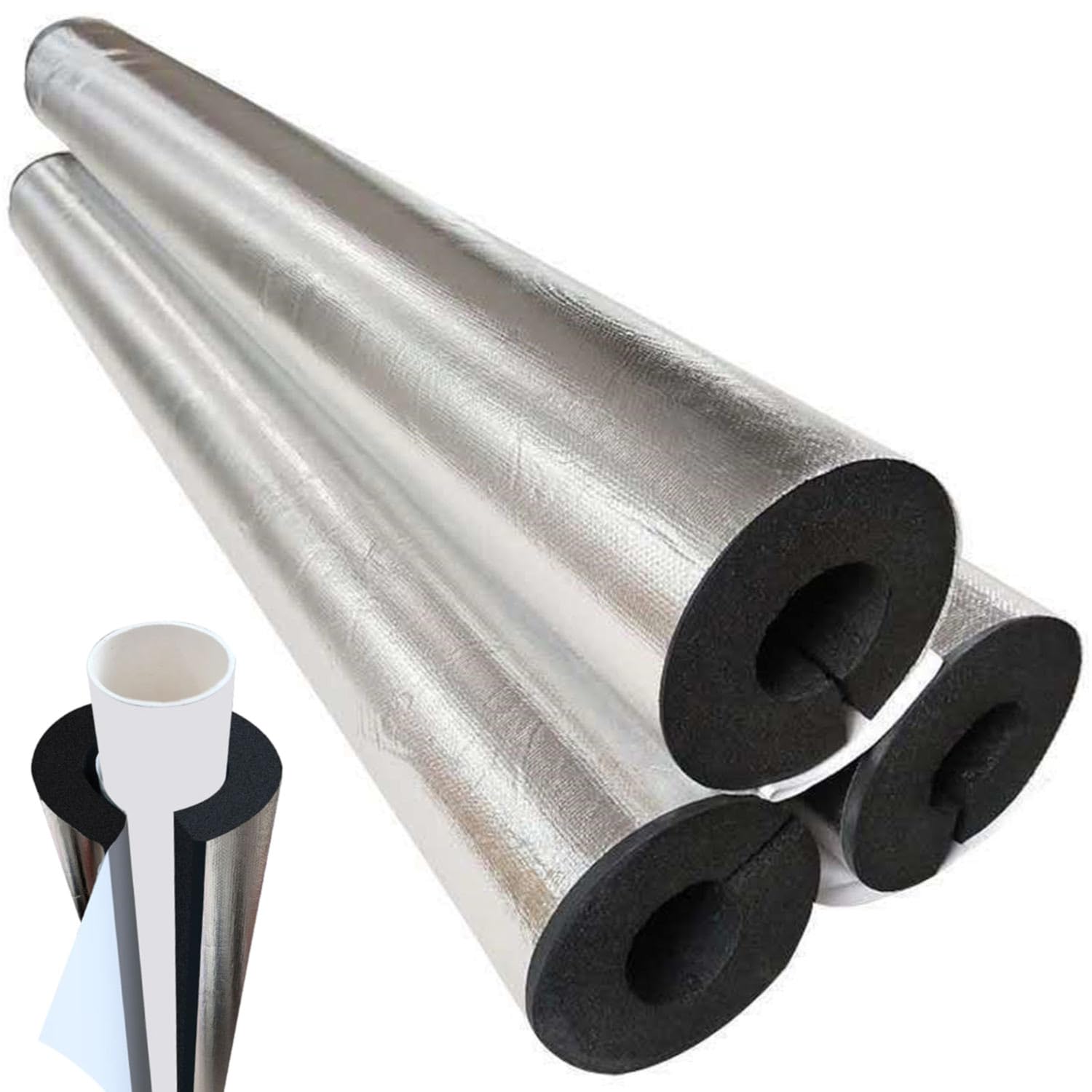 Tubo de Espuma, Fundas de Aislamiento Térmico para Tuberías Exteriores, Coquilla Aislante de Papel de Aluminio Autoadhesivo, Tubo Aislante de Espuma Aire Acondicionado (ID)219mm x (T)10mm x (L)0.9m