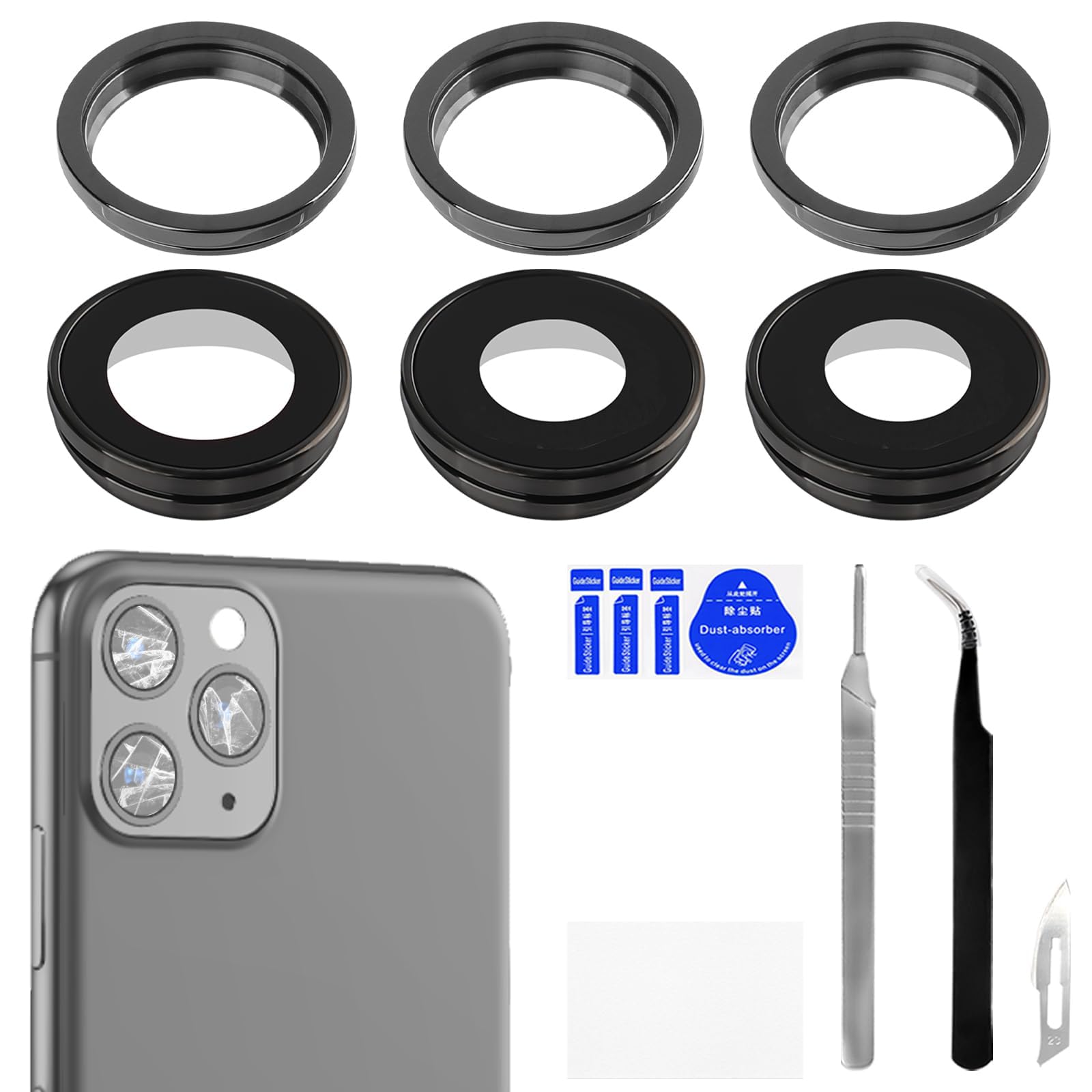 Risidamoy for iPhone 11 Pro 11 Pro Max Camera Lens Glass with Frame Replacement Rear Camera Back Camera Lens Metal Frame Cover Replace with Full