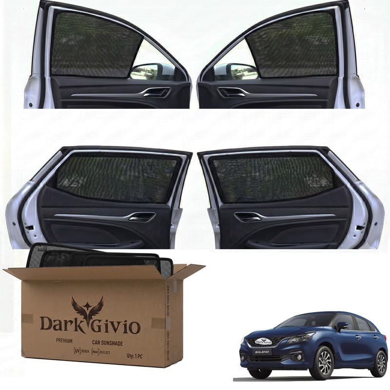 Image of Car Window Sun Shade Protector for baleno | Exact Fit Non-Magnetic Half Cut Sunshade (Set of 4 /6) | UV Blocker Side Window Car Curtains & Interior Accessory