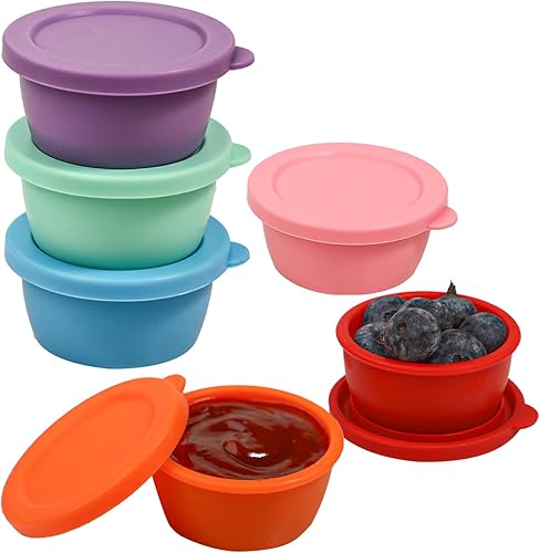 Miniatura 8 de KOLUTI Recipiente para aderezo de ensalada de 2.4 onzas, paquete de 8 tazas de silicona antiadherente para porciones de condimentos con tapa, caja