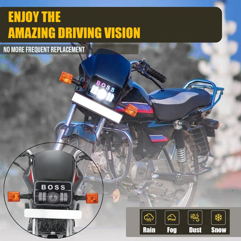 Image of AllExtreme 4 LED BOSS Headlight 50W 1 Projectorlamp DRL Light with Heat Dissipation Bright Beam Compatible with Splendor Bike Motorcycle