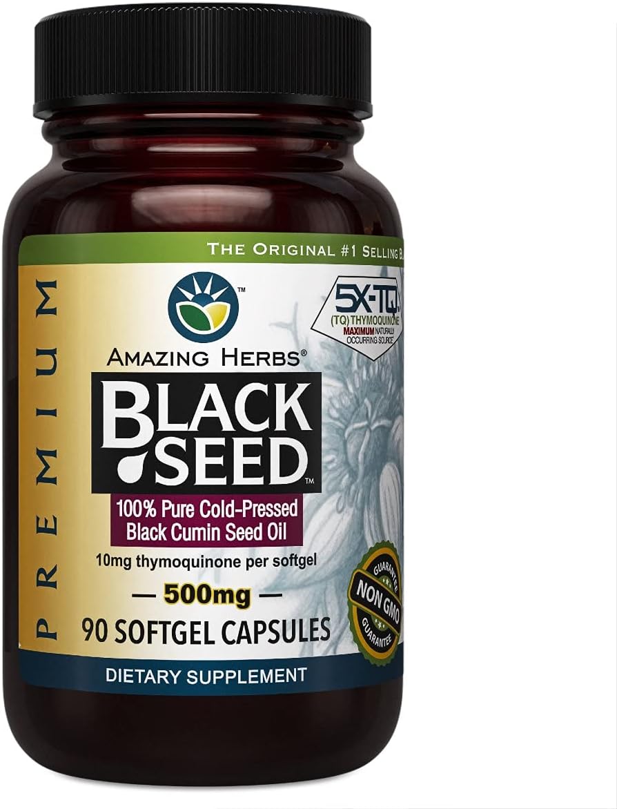 Premium Black Seed Oil Capsules - Gluten Free, Non GMO, Cold Pressed Nigella Sativa Aids in Digestive Health, Immune Support- 90 Count, (Pack of 1)