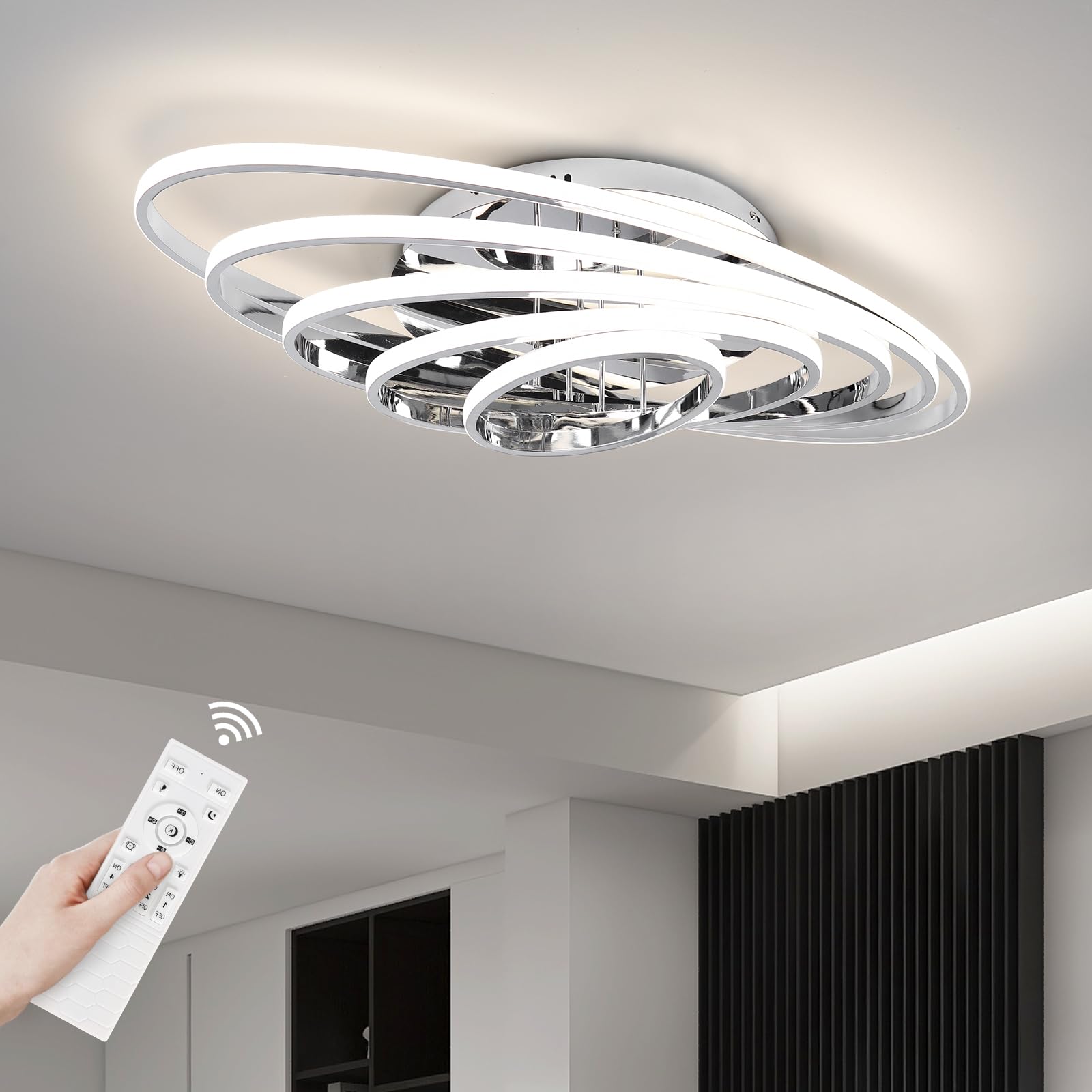 CANEOE Modern Ceiling Light, 4000K LED Flush Mount Ceiling Light Fixtures 5 Rings Close to Ceiling Light for Living romm Dining Room Bedroom Office Kitchen Ceiling Lamp