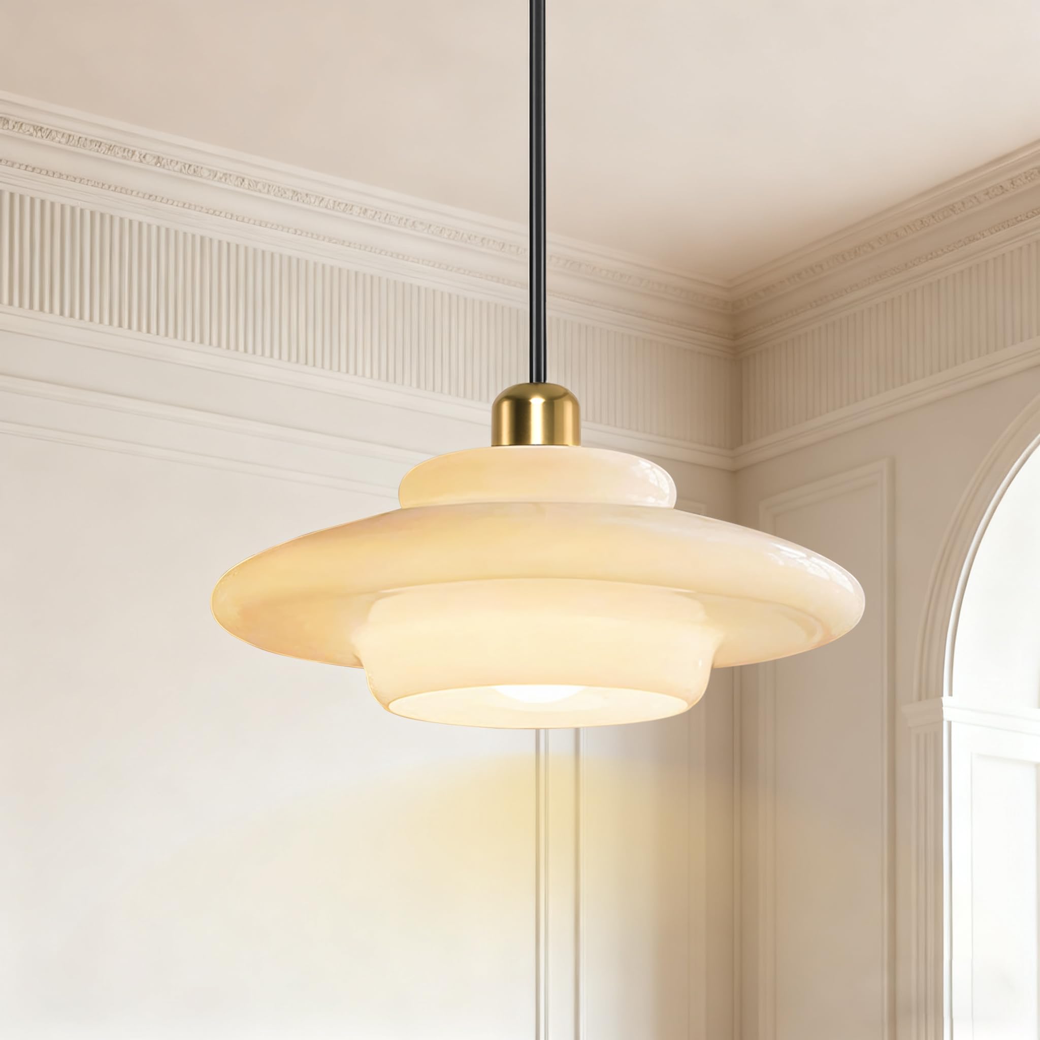 Zobawlks Pendant Light Living Room: Glass Pendant Lights Kitchen Island - Hanging Lights Hallway Dining Room (Black Rod)