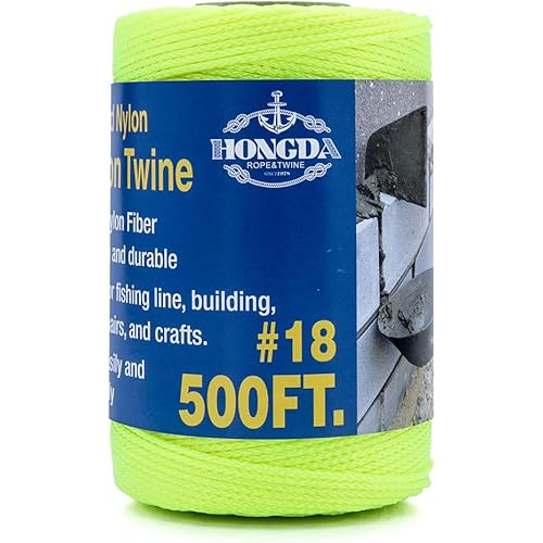 Nylon Twine, 500 Feet #18 Braided Nylon Mason line String Perfect for Masonry Jobs and for The Layout of General Construction, Gardening, DIY Project, Fluorescent Yellow