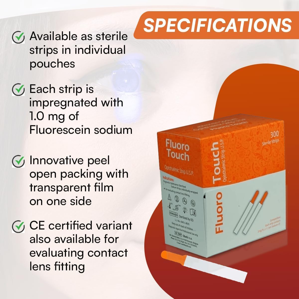 Diagnostic Ophthalmic Fluo Touch Strips Pack of 300 Strips