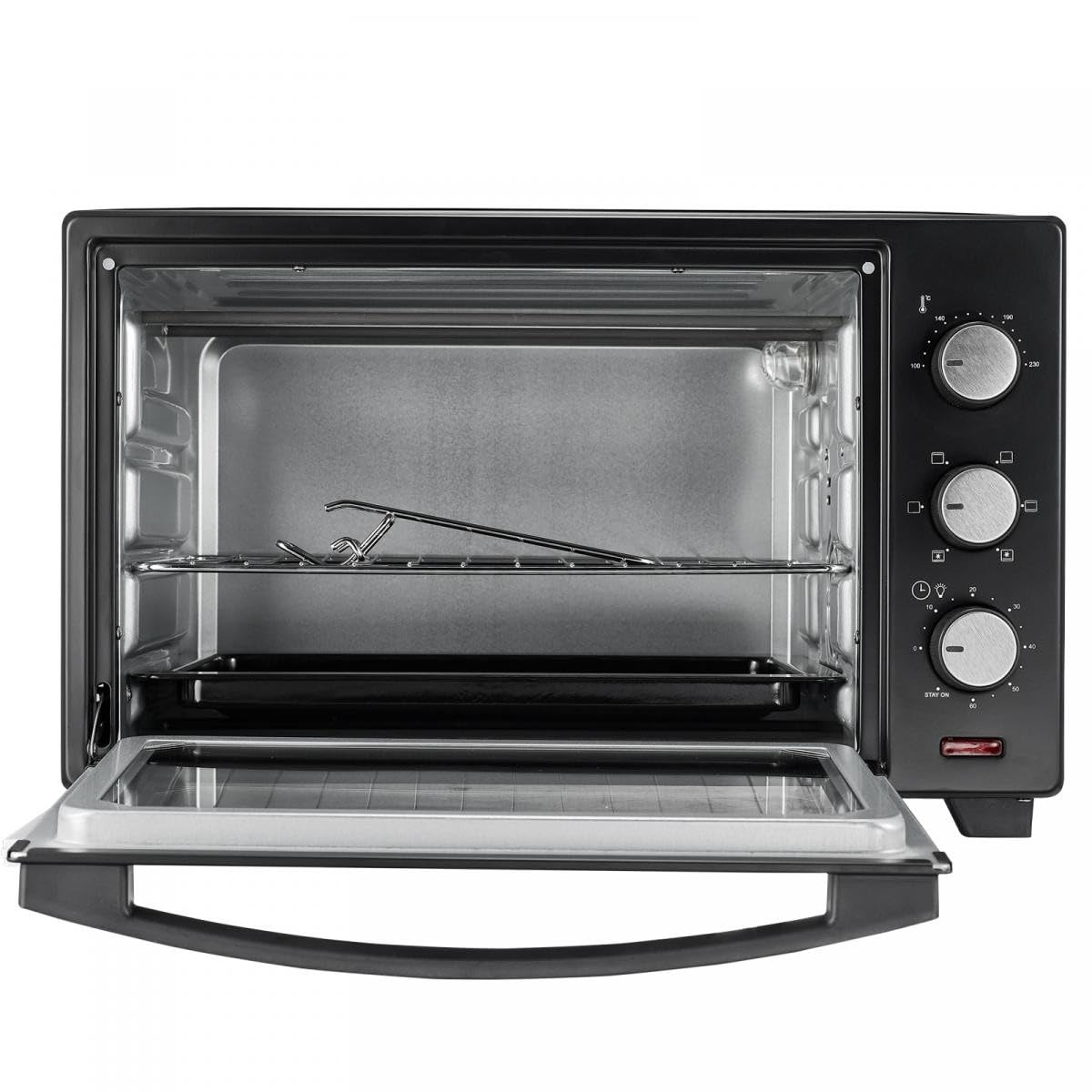Jago® Mini piekarnik – z termoobiegiem, oświetlenie wewnętrzne, elektryczny, 30 l, 5 trybów gotowania, 1600 W, timer, 100-230°, podwójne drzwi, czarny – elektryczny