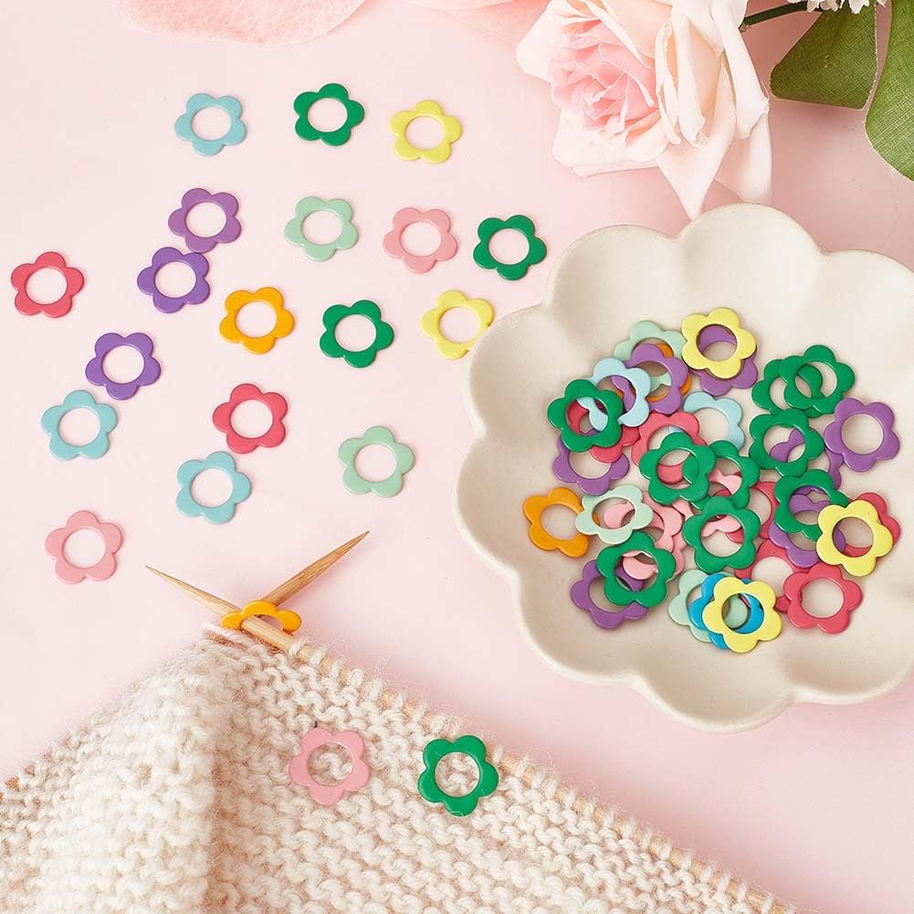 Lot De 60 Anneaux Marqueurs De Point En Métal En Forme De Fleur, Adaptés à La Fabrication De Bijoux, Légers Et Durables, Conçus Pour Le Tricot, La