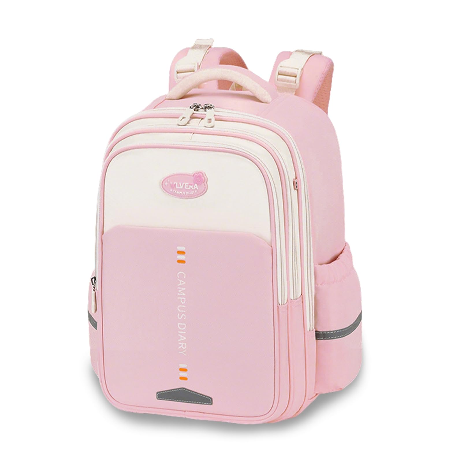 FANDARE Ergonomischer Schulrucksack Mädchen Junge – Wasserdichter Schulranzen mit Vielen Fächern Leichte Schultasche Reflektierender Rucksack mit Brustgurt für die Grundschule Rosa