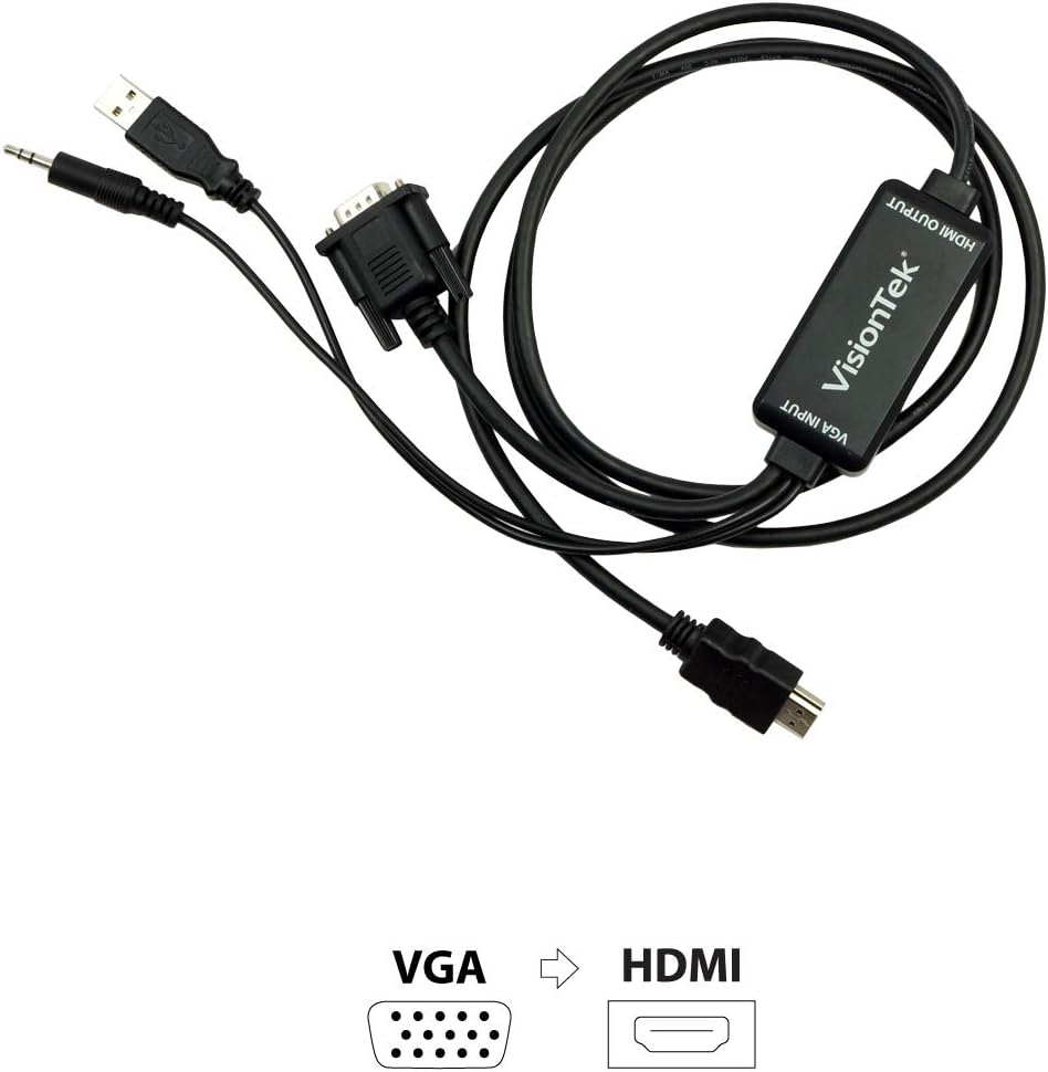 VisionTek VGA to HDMI Active Adapter w/ Audio, 5 Feet, Male to Male, for Computer, Desktop, Laptop, PC, Monitor, Projector, HDTV, and more (900824)