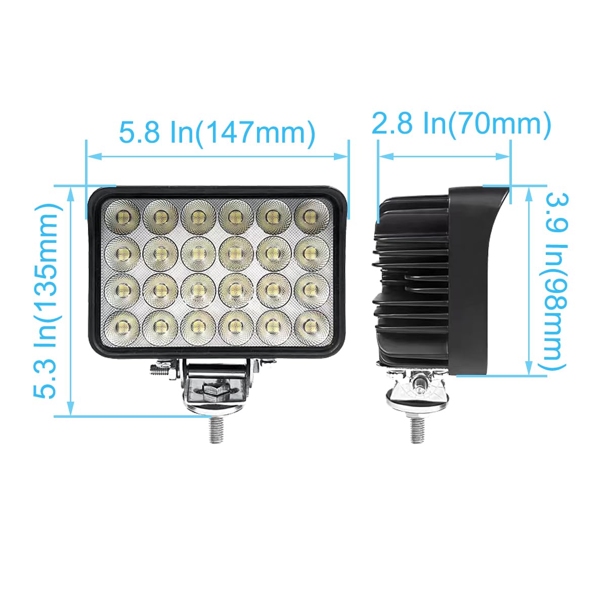 4x6 Inch LED Fog Work Flood Lights Pods, Tractor Auxiliary Headlights, Rectangular Flood Beam, 12V/24V DC 6000K Cool-White with DT Connector, Aluminum Housing, for Truck Trailer, 2 Pack